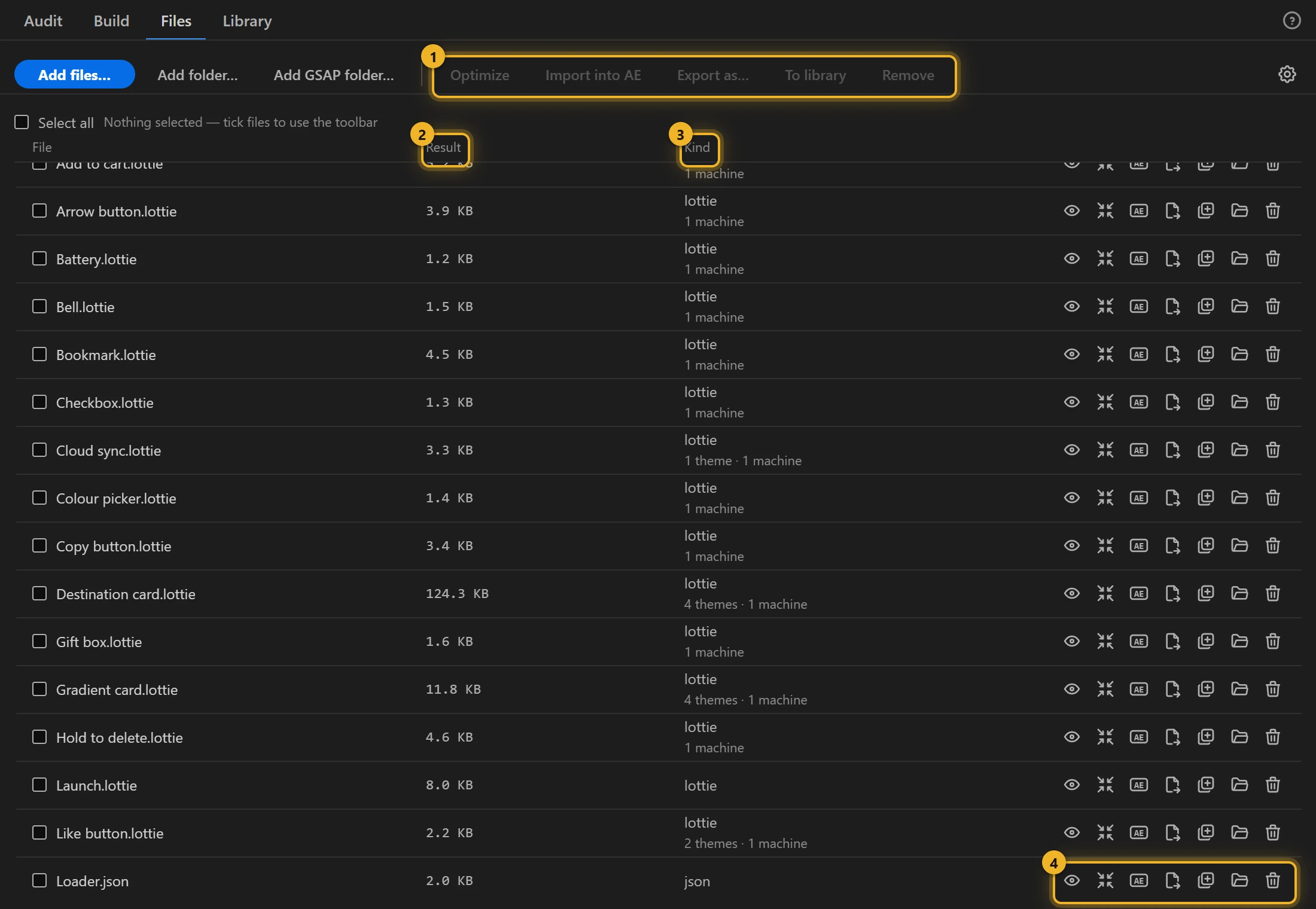 The Files list