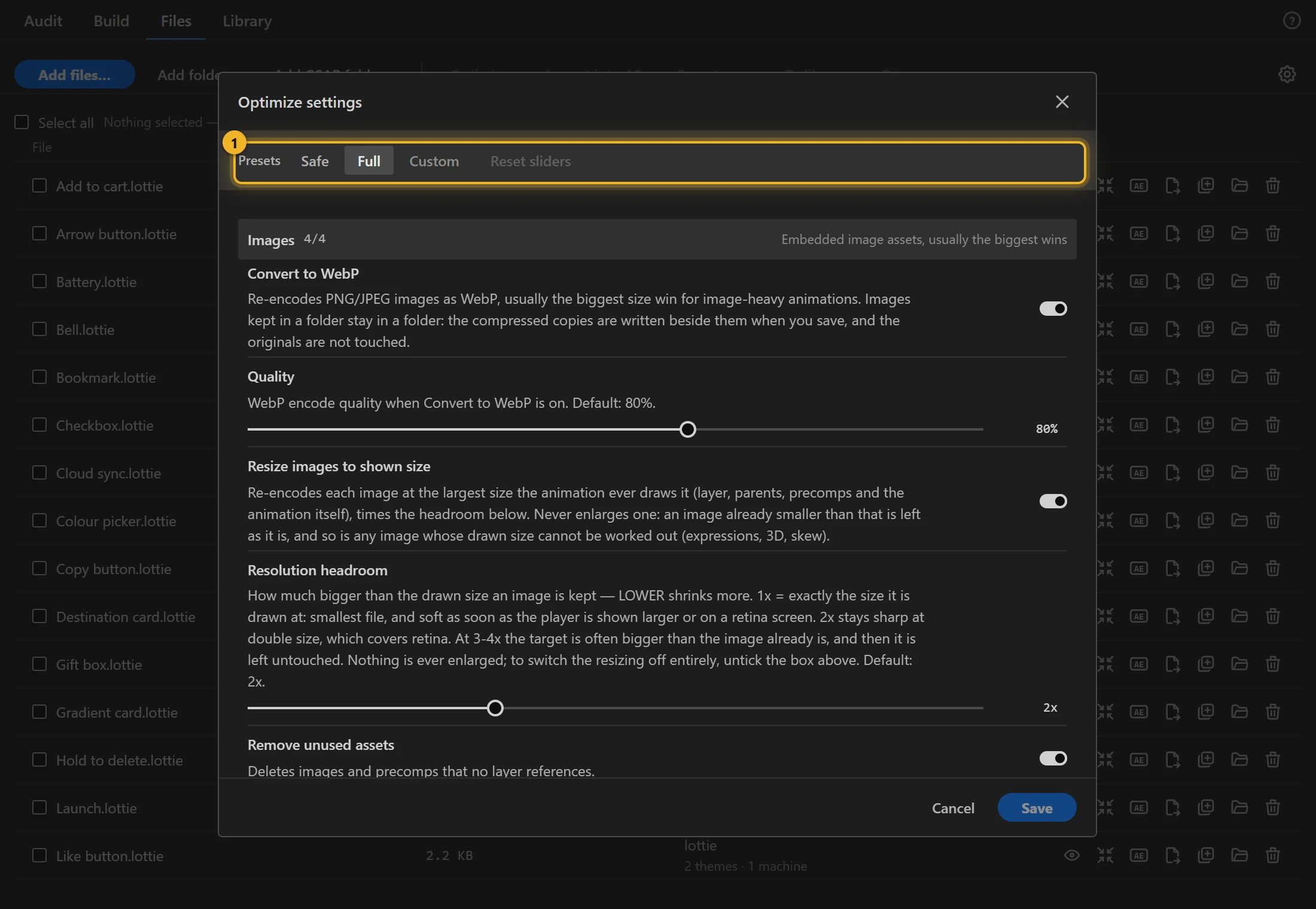 Optimize settings