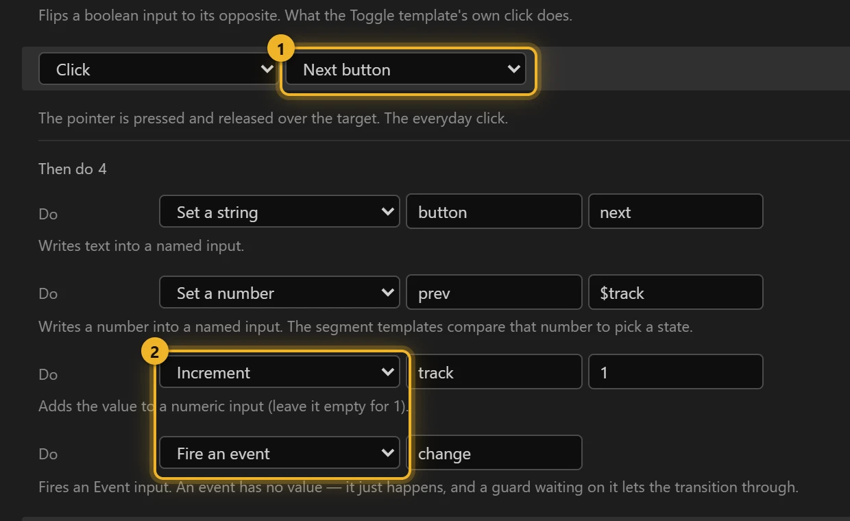 The Next button's interaction