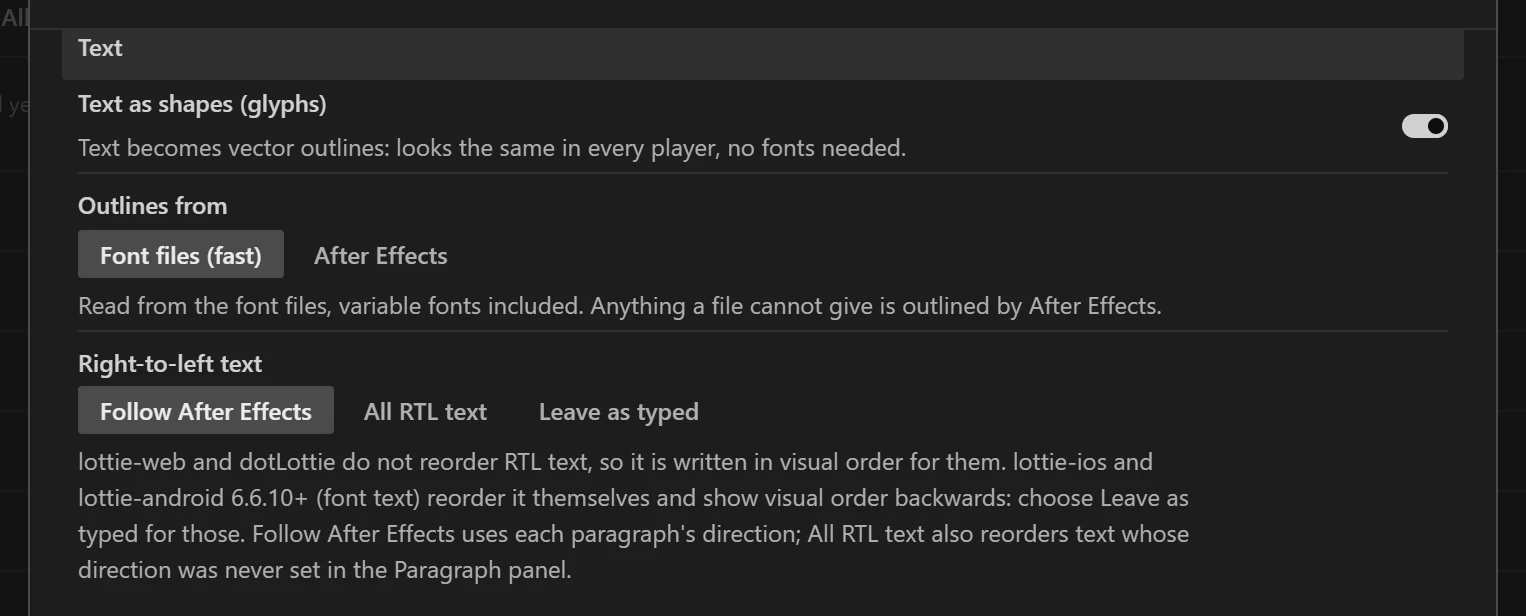 Text settings